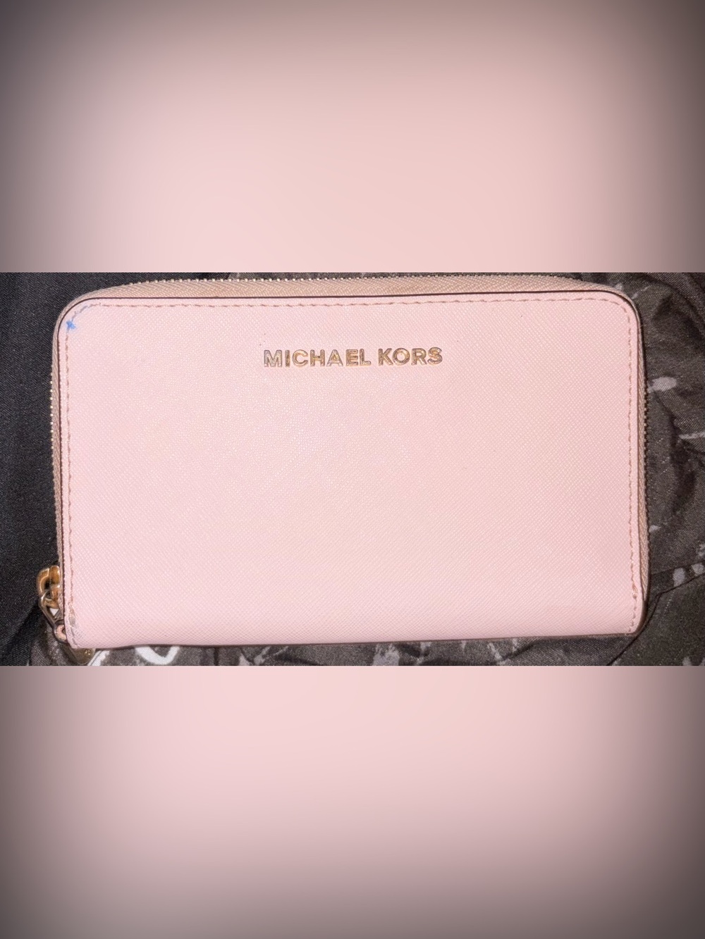 Michael Kors Pale Pink Saffiano Leather Card Wallet with Gold Logo